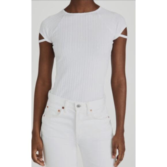 Helmut Lang white ribbed t-shirt top M - Picture 1 of 4